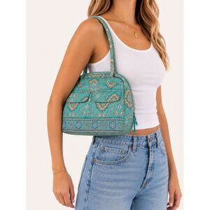 Vera Bradley Java Blue Bowler Bag Vintage Y2K Quilted Paisley Purse Retired